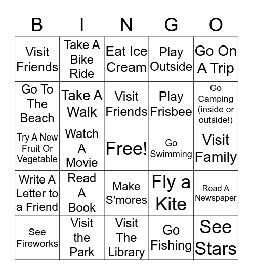Check Off The Fun Things You Do This Summer Bingo Card