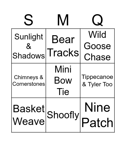 Vendor Quilt Block Bingo Card