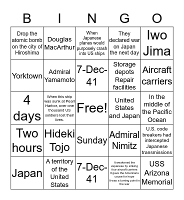 Pacific Bingo answer key scrambled Bingo Card