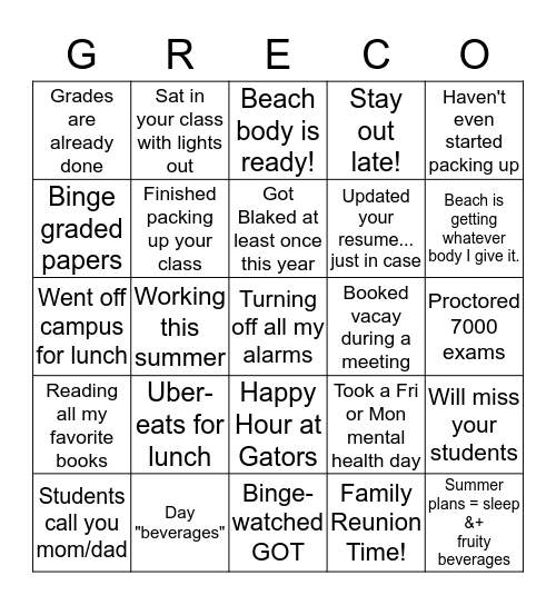 Greco 18/19 - We Survived!  Bingo Card