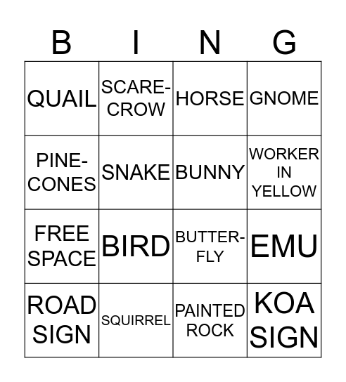 KOA BINGO Card