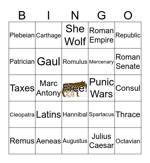 Roman Republic Educational Bingo Card