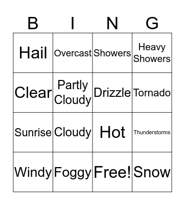 Weather Bingo Card