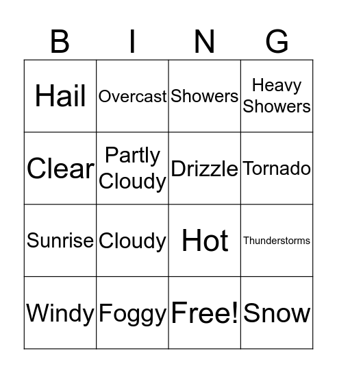 Weather Bingo Card