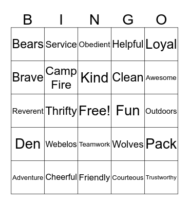Boy Scout Bingo Card