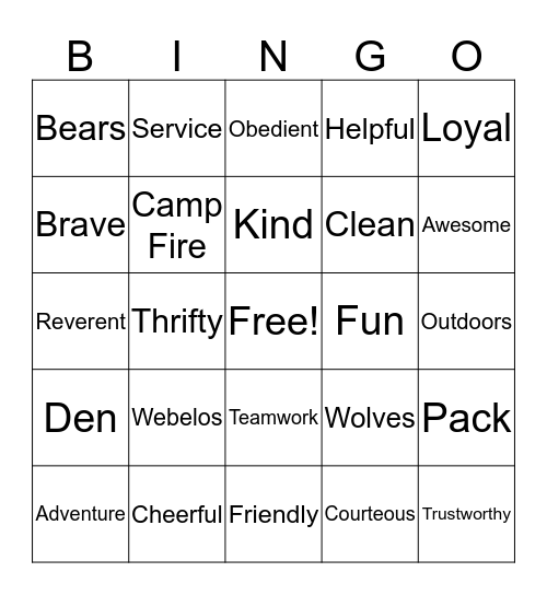 Boy Scout Bingo Card