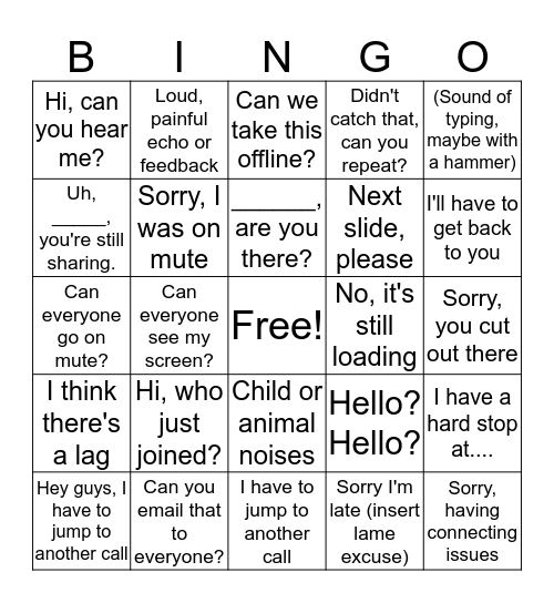 Conference Call Bingo Card