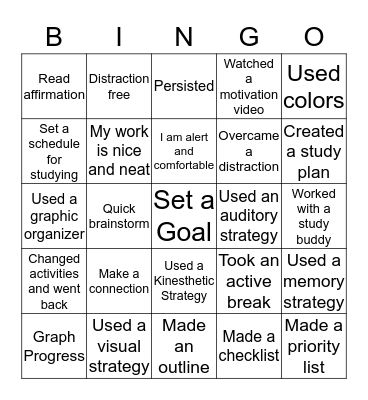 Studying BINGO Card