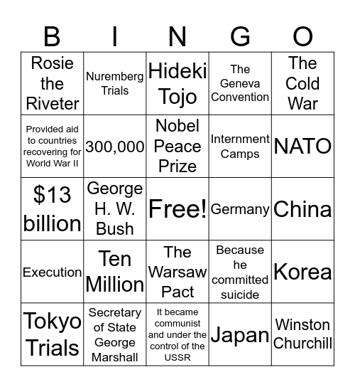 World War II Test #11 Bingo Card