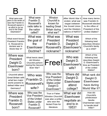 Test #8 Bingo Card