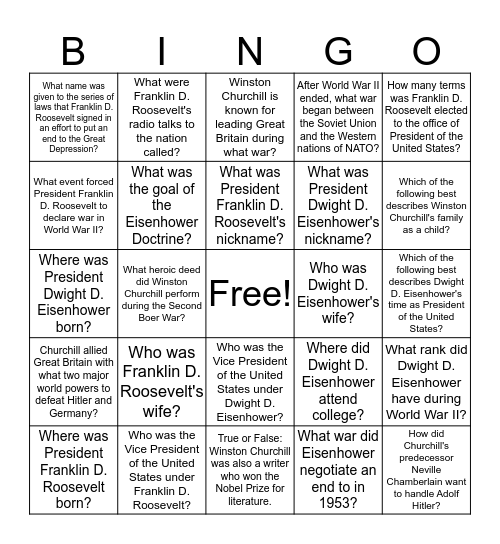 Test #8 Bingo Card