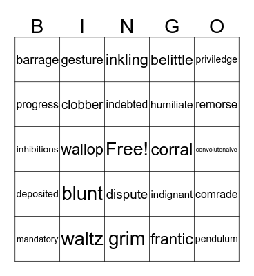 Vocabulary Bingo Card