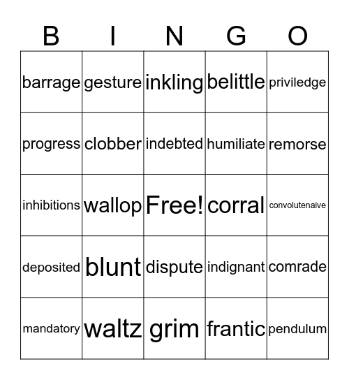 Vocabulary Bingo Card