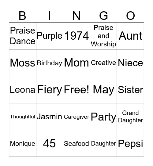 Monique's Birthday   Bingo Card