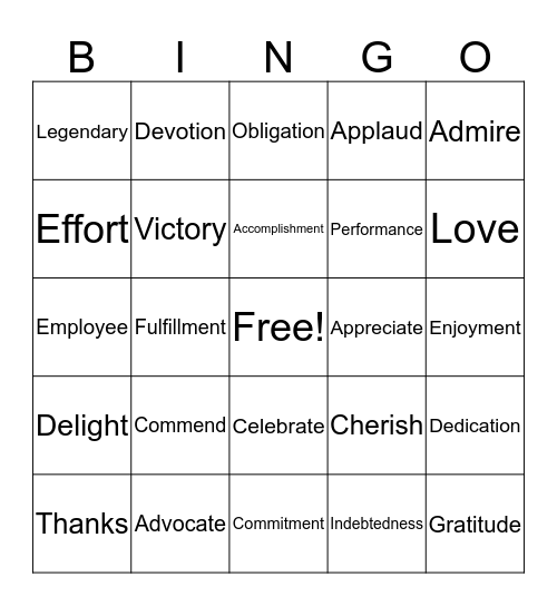 Employee Appreciation Week Bingo Card