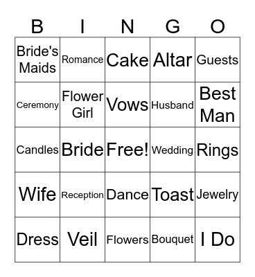 Wedding Shower Bingo Card