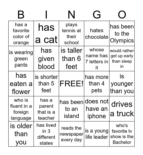 Find someone who... Bingo Card