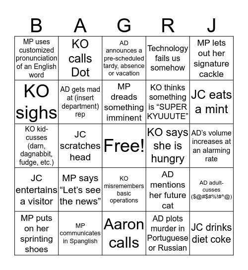 Bermont OPs Bingo – Part DEUX Bingo Card