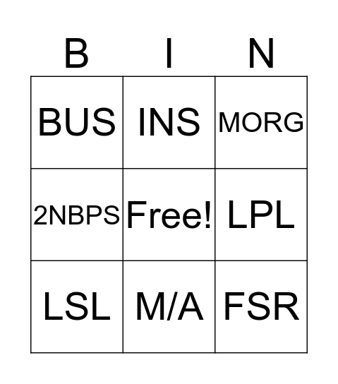 Referral Bingo Card