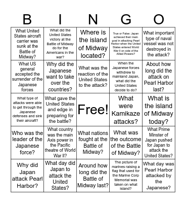 World War ll in the Pacific  Bingo Card