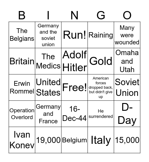 Test 6 Bingo Card