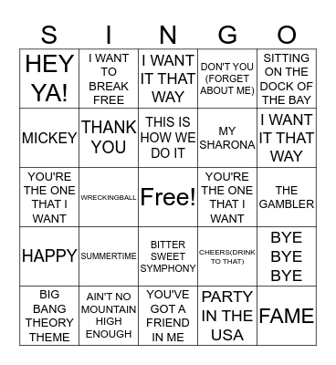 SAYONARA Bingo Card