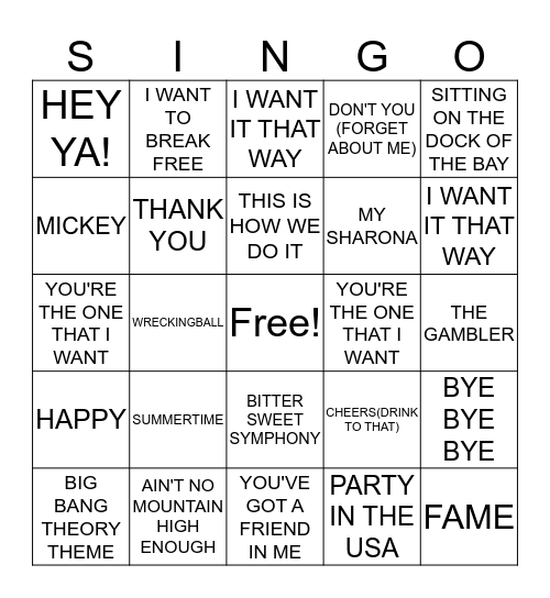 SAYONARA Bingo Card