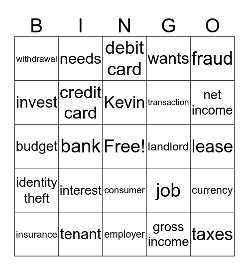 PERSONAL FINANCE BINGO Card