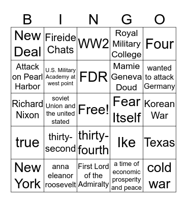 Test #8  Bingo Card