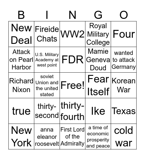 Test #8  Bingo Card