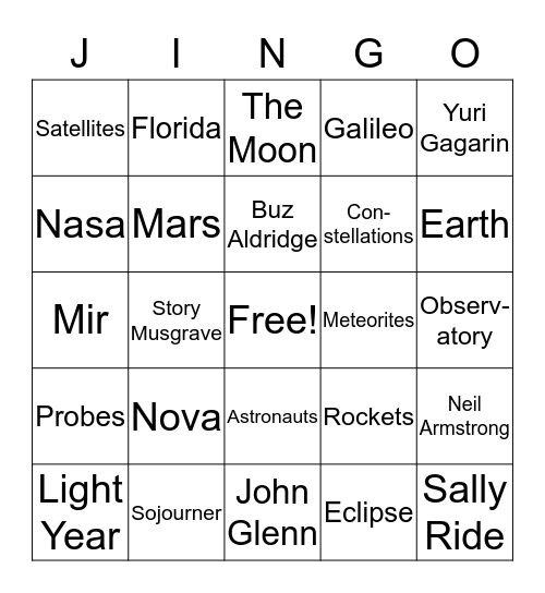 SPACE Bingo Card