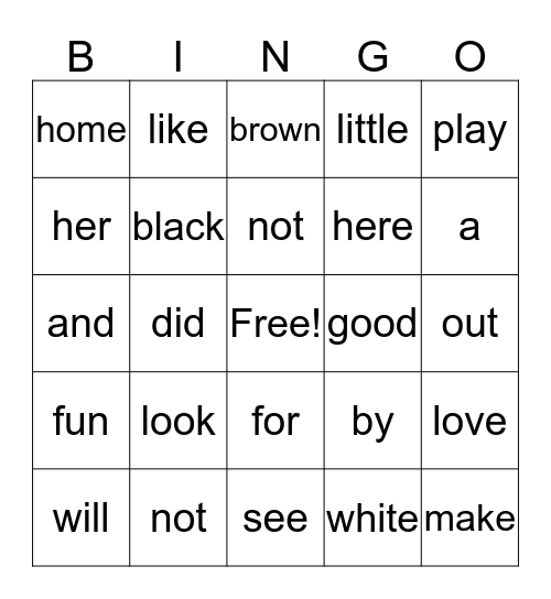 Kindergarten Words :)  Bingo Card