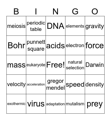 Science Bingo Card