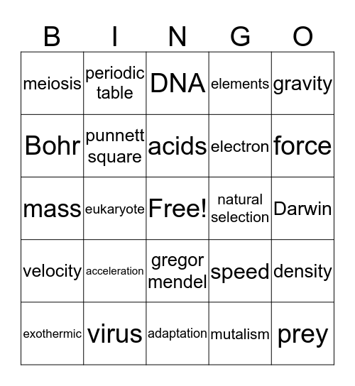 Science Bingo Card