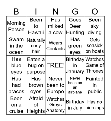 CIVILIAN EXPLORERS GETTING TO KNOW YOU Bingo Card