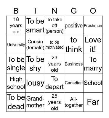 ASL I Review Final Exam Bingo Card