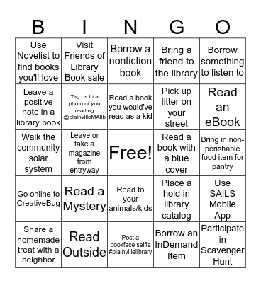 Plainville Public Library Adult & Teen Bingo Card