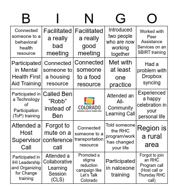 RHC Bingo Card