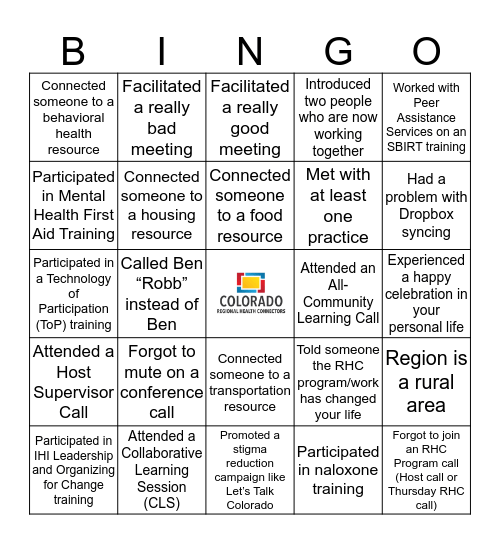 RHC Bingo Card