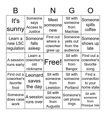 PTLA Bingo Card