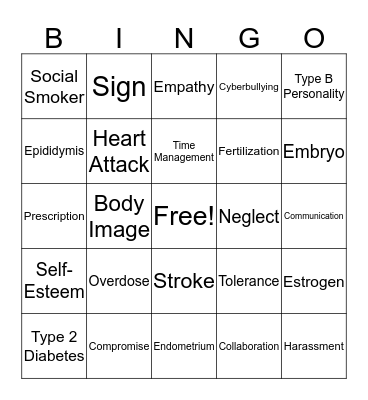 Healthy Review Bingo Card