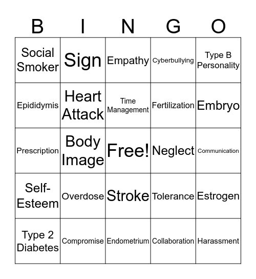 Healthy Review Bingo Card