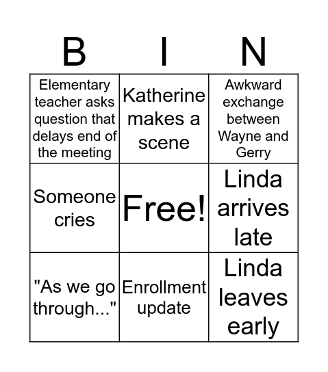 Staff Bingo Card