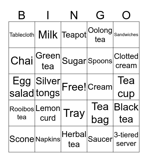 I         Tea Bingo Card