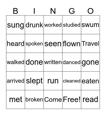Present Perfect Bingo Card