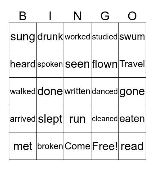 Present Perfect Bingo Card