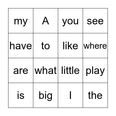 TK Sight Words Bingo Card
