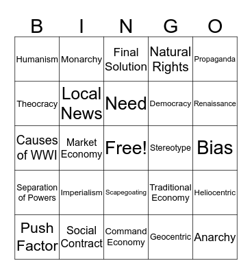 Social Studies Review Bingo Card