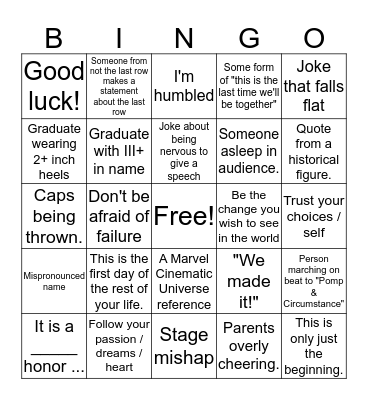 Last Row Graduation BINGO Honoring the Class of 2019 Bingo Card