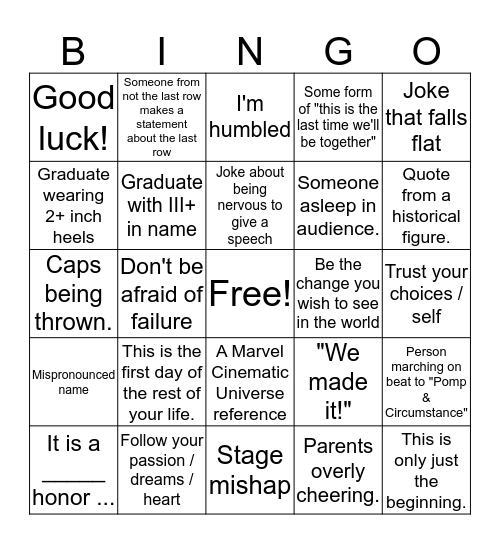 Last Row Graduation BINGO Honoring the Class of 2019 Bingo Card